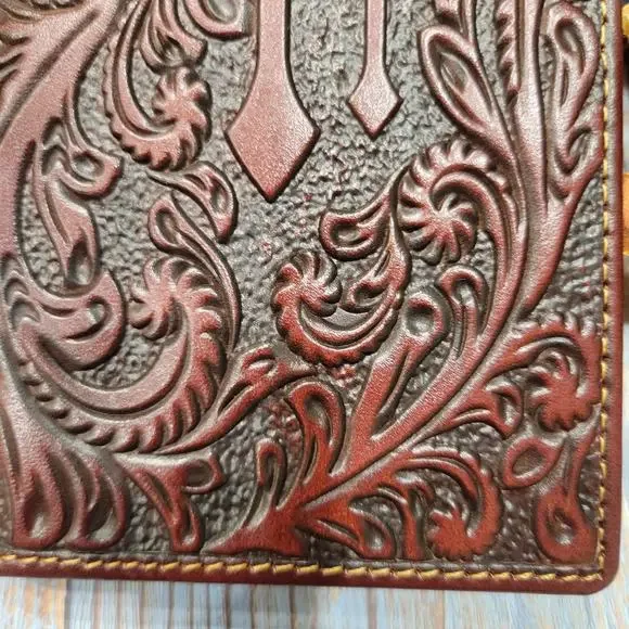 Cross Western Wallet Rodeo Cowboy Religious Real Leather bifold Brown Wa… - Picture 8 of 10
